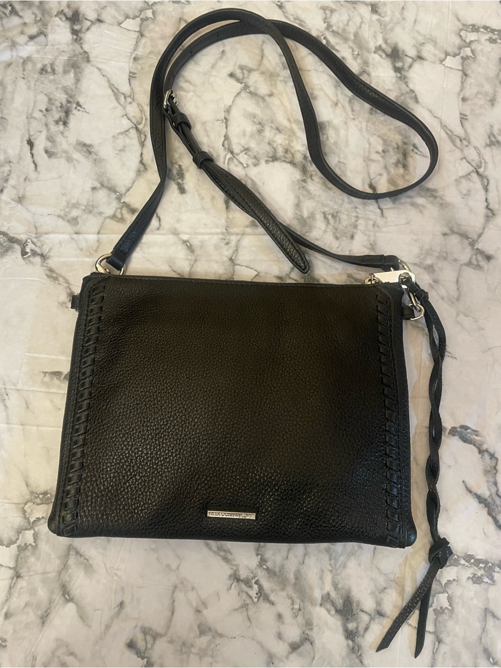 Rebecca Minkoff Black Leather Crossbody with Braided Tassel